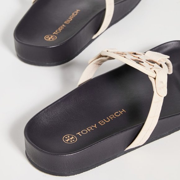 Tory Burch CROC EMBOSSED Miller Cloud Leather Thong Slides New Ivory Cream - Picture 5 of 5